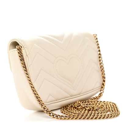 Gucci Calfskin Matelasse Super Mini GG Marmont Shoulder Bag White 3 of 10