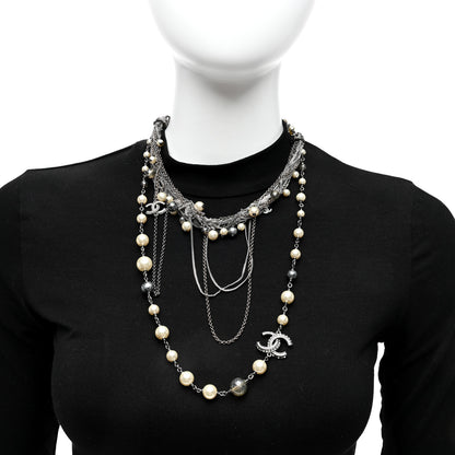 Chanel Pearl Beaded Crystal CC Multi Strand Necklace Ruthenium 2 of 4