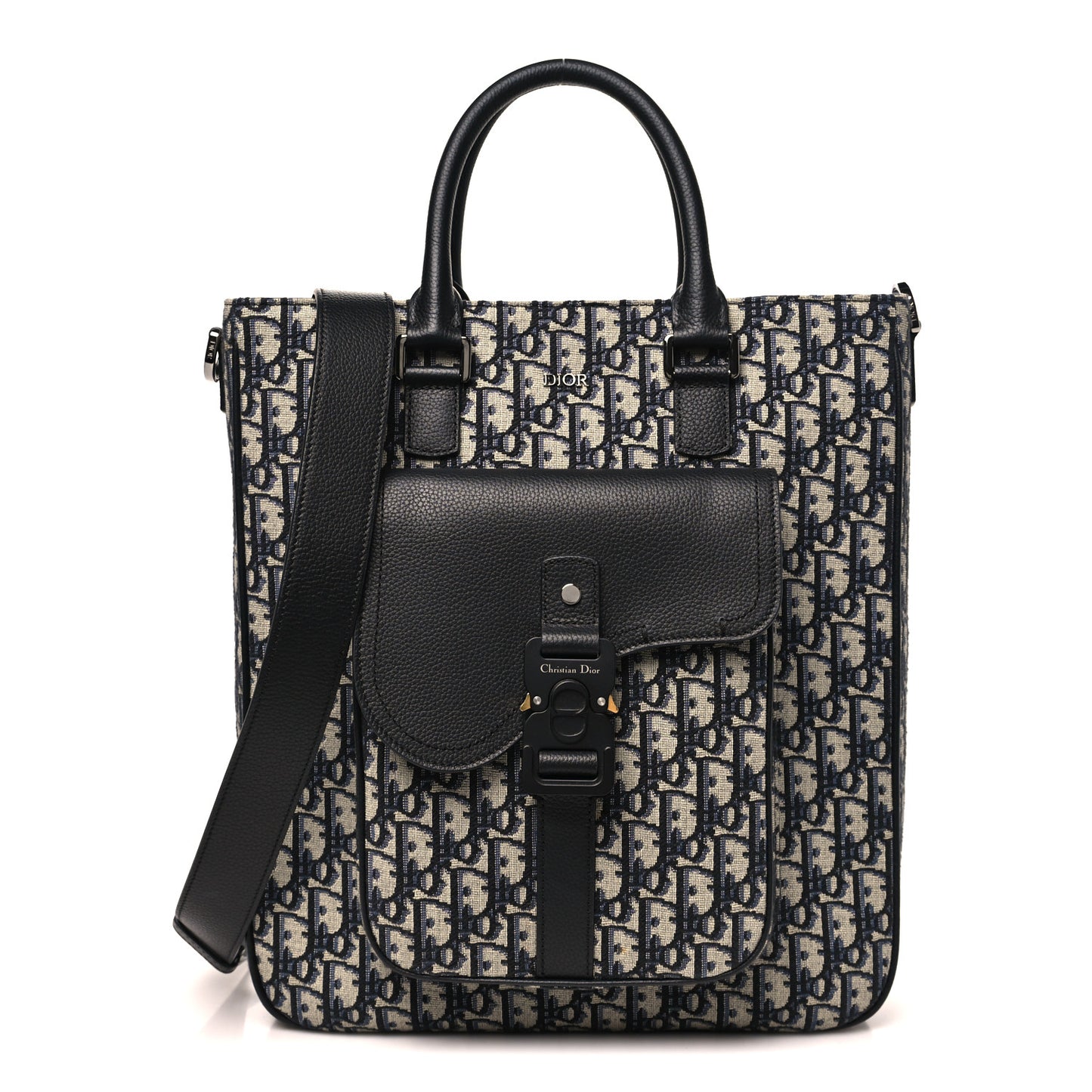 Oblique Saddle Tote Beige Black