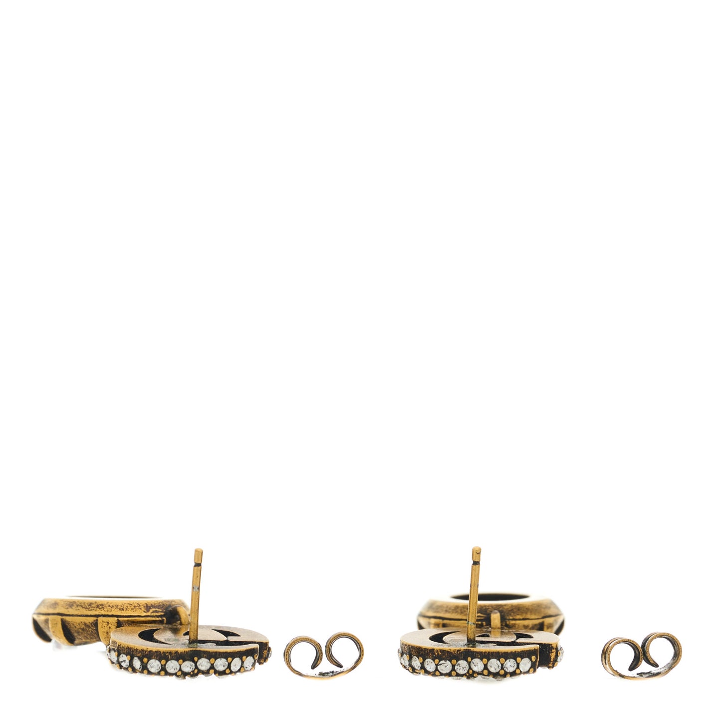 Metal Crystal Double G Drop Earrings Aged Gold
