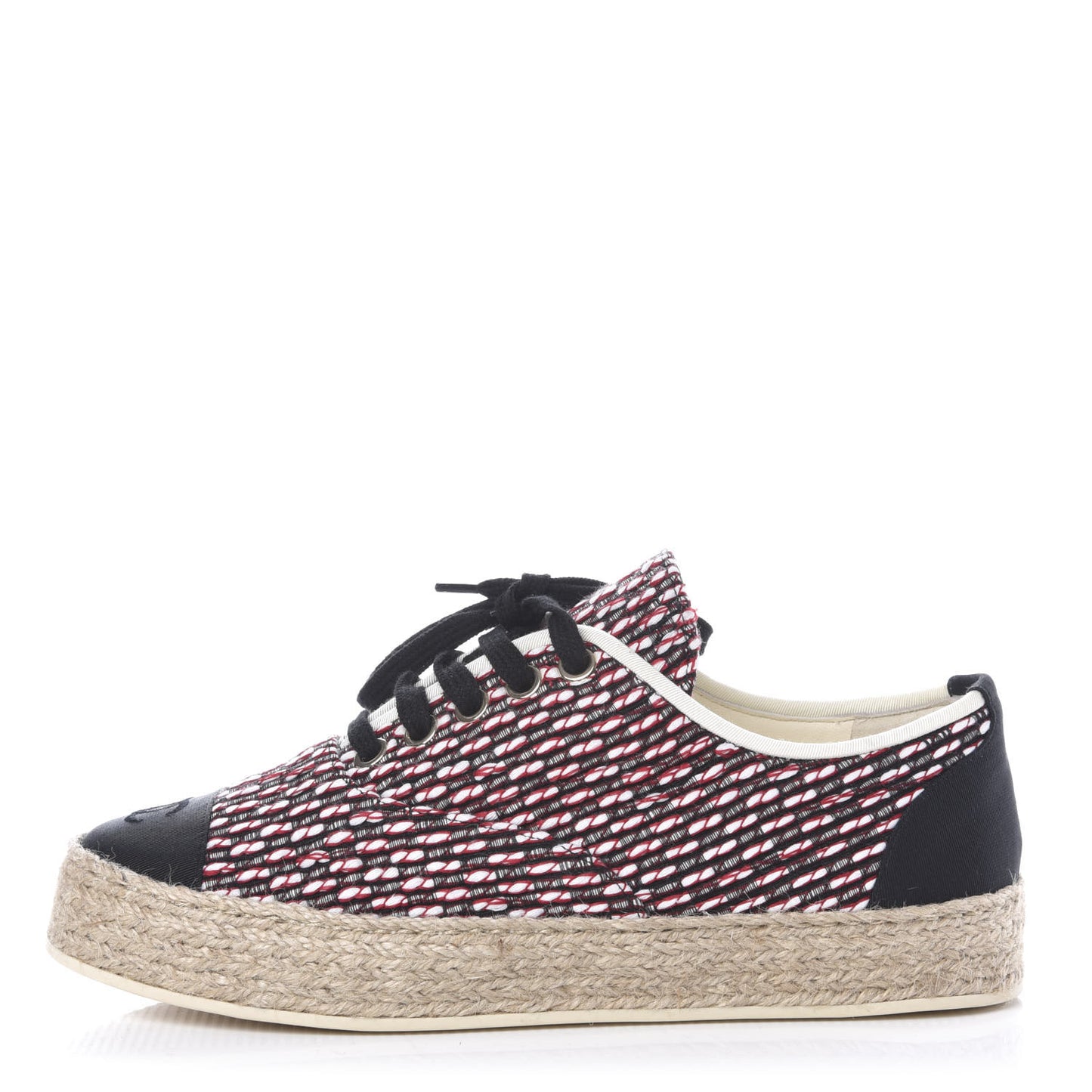 Tweed Grosgrain Lace Up Espadrilles 36 Red White Black