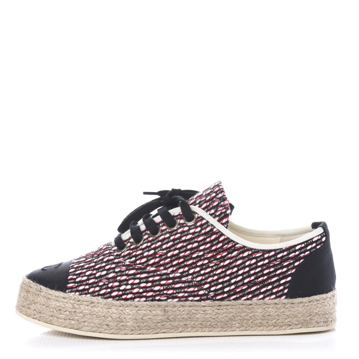 Chanel Tweed Grosgrain Lace Up Espadrilles 36 Red White Black 1 of 10