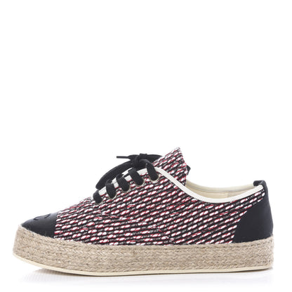 Chanel Tweed Grosgrain Lace Up Espadrilles 36 Red White Black 1 of 10