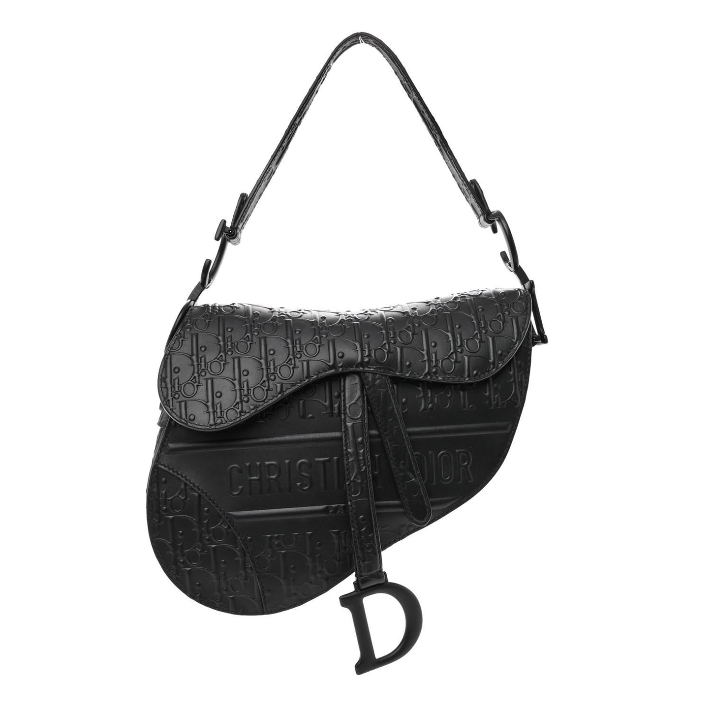 Calfskin Embossed Oblique Saddle Bag Black
