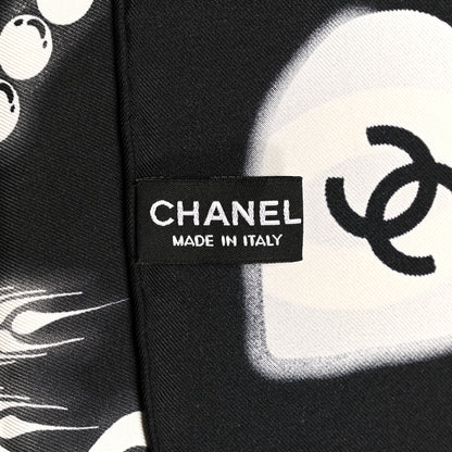 Chanel Silk CC Scarf Black Ivory 3 of 3