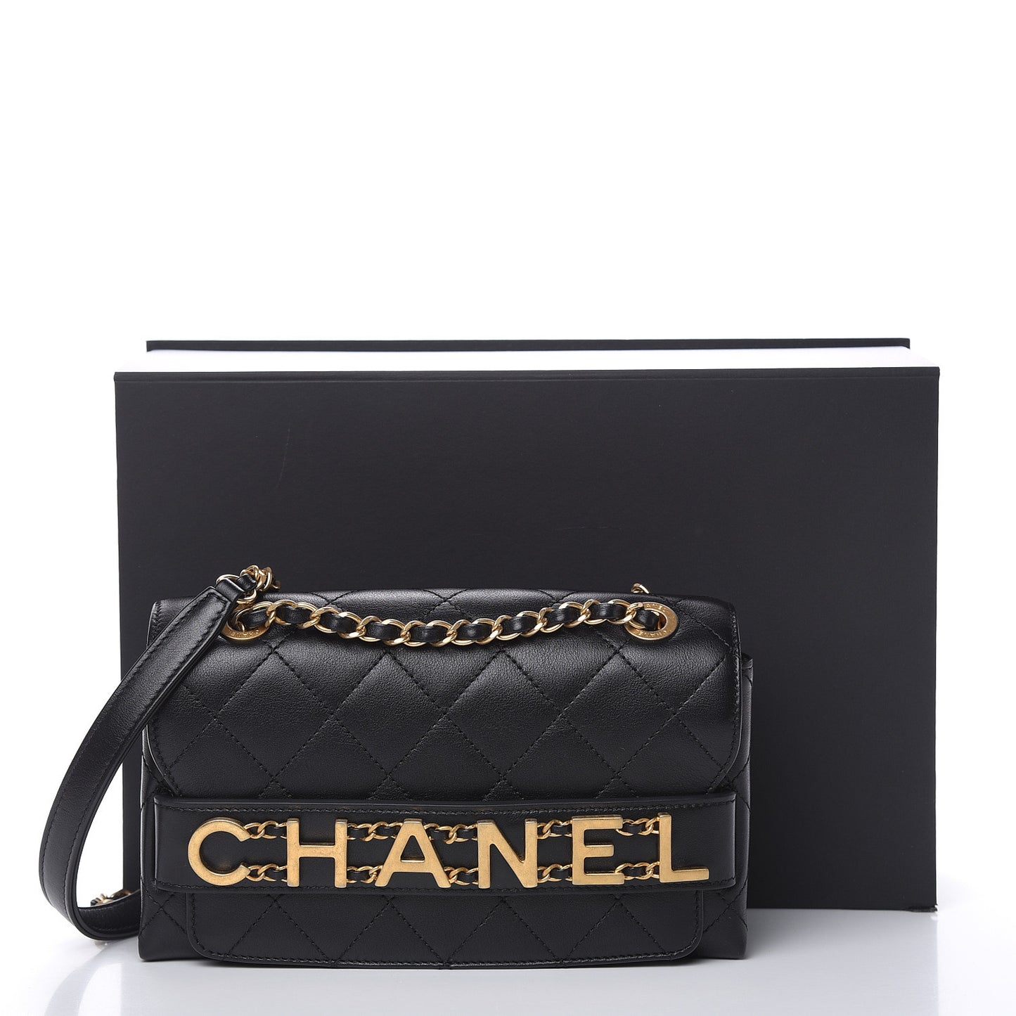 Calfskin Quilted Small Enchained Flap Black