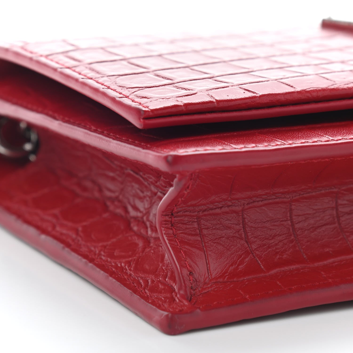 Saint Laurent Calfskin Crocodile Embossed Kate Monogram Tassel Chain Wallet Red 7 of 8