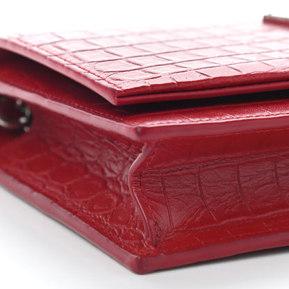 Saint Laurent Calfskin Crocodile Embossed Kate Monogram Tassel Chain Wallet Red 7 of 8