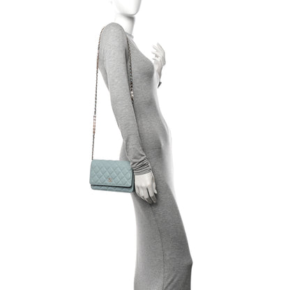 Chanel Caviar Quilted Tiny CC Wallet On Chain WOC Light Blue 2 of 11
