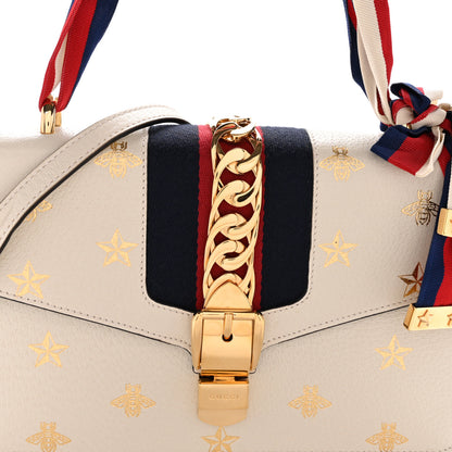 Gucci Textured Calfskin Bee Star Print Small Sylvie Shoulder Bag Mystic White 8 of 13