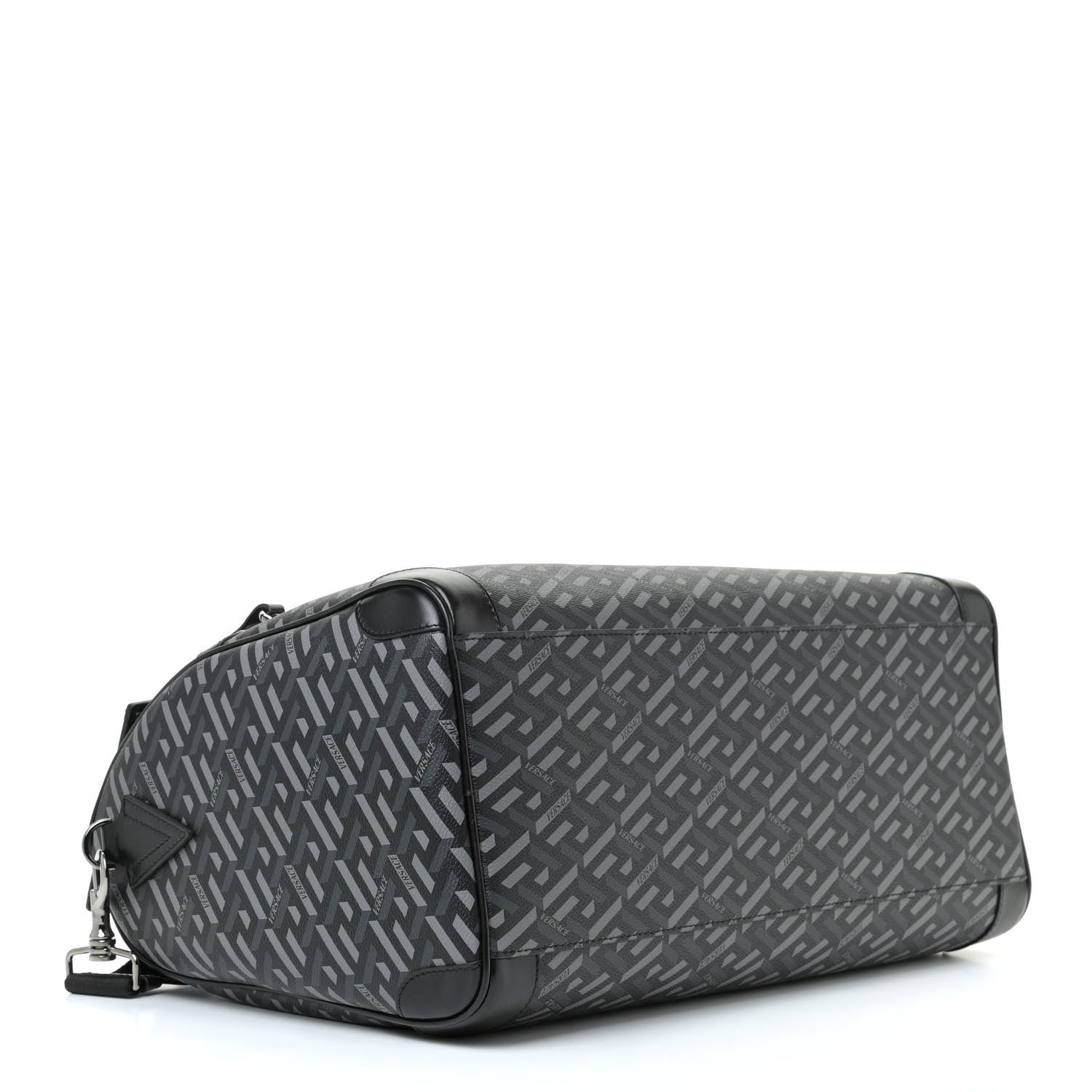 Versace Coated Canvas Calfskin La Greca Signature Travel Bag Black Grey 4 of 10