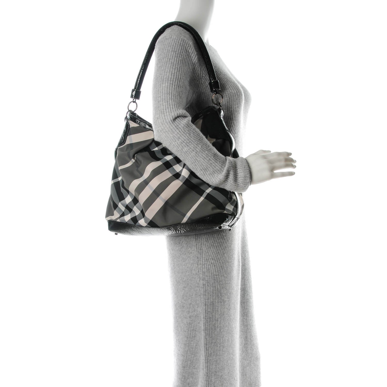 Burberry Nylon Beat Check Hobo Black 2 of 8