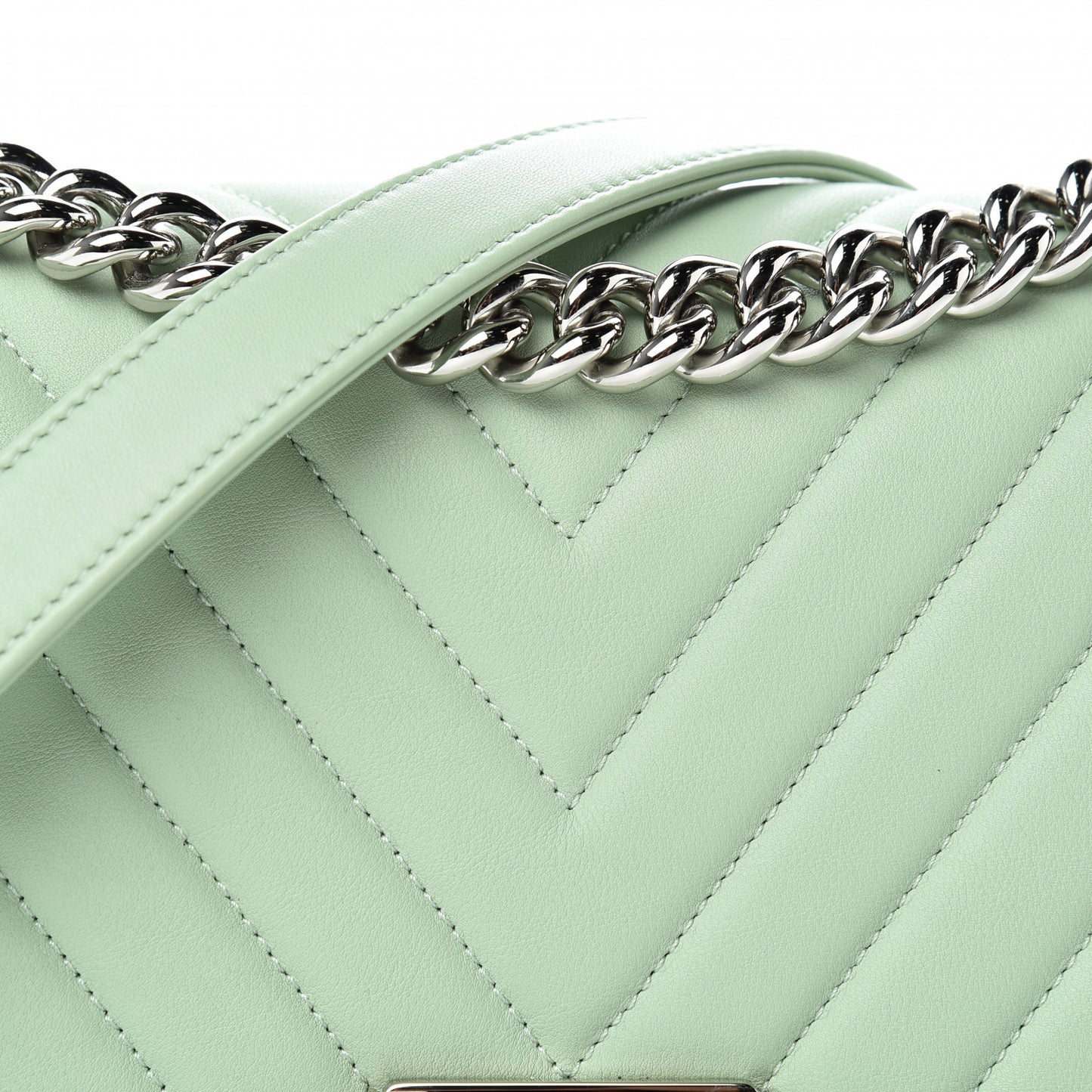 Calfskin Chevron Quilted Medium Boy Flap Light Green