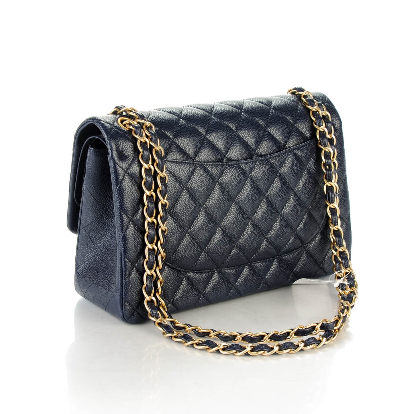 Caviar Quilted Jumbo Double Flap Navy Blue