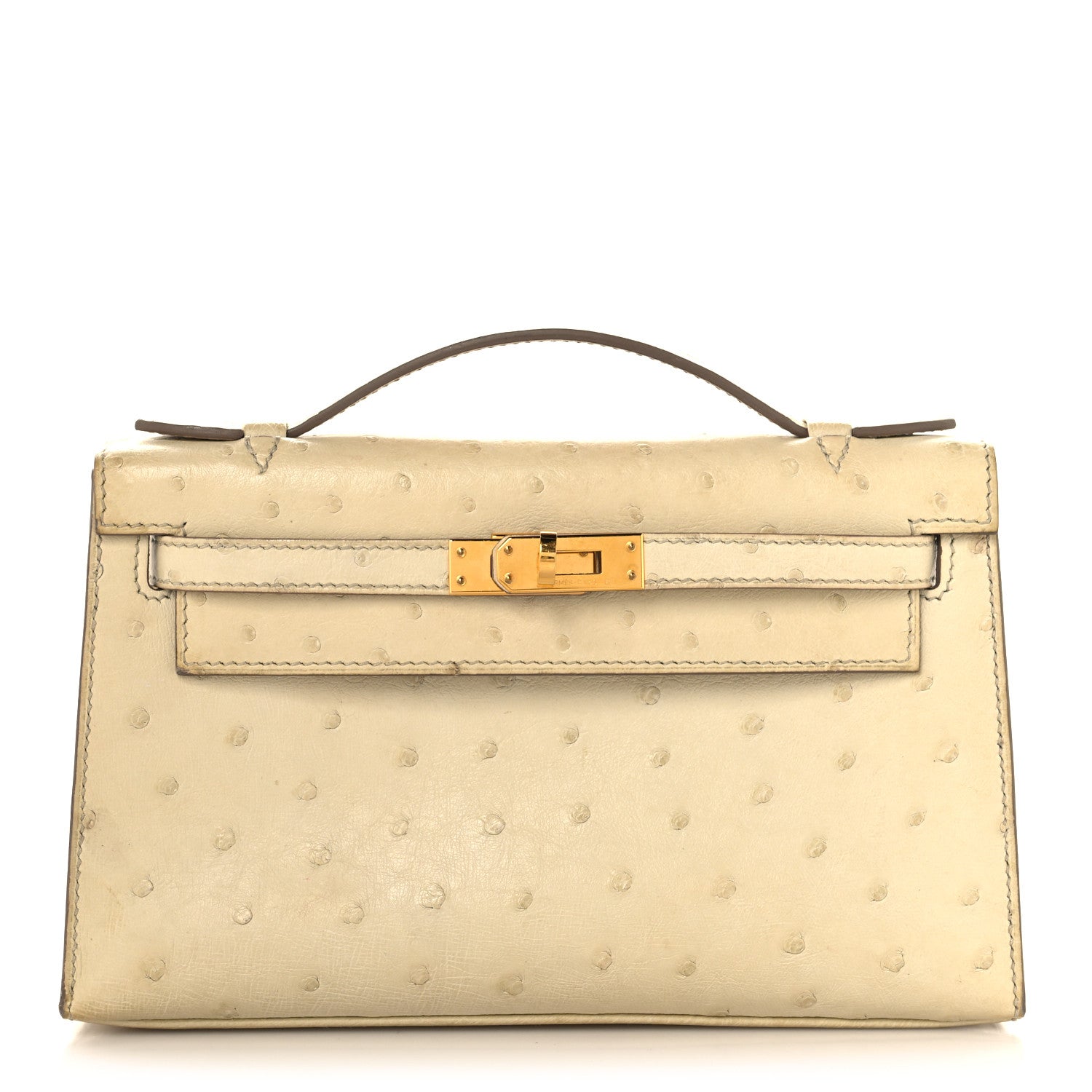 Hermes Ostrich Kelly Pochette Clutch Beton 1 of 15