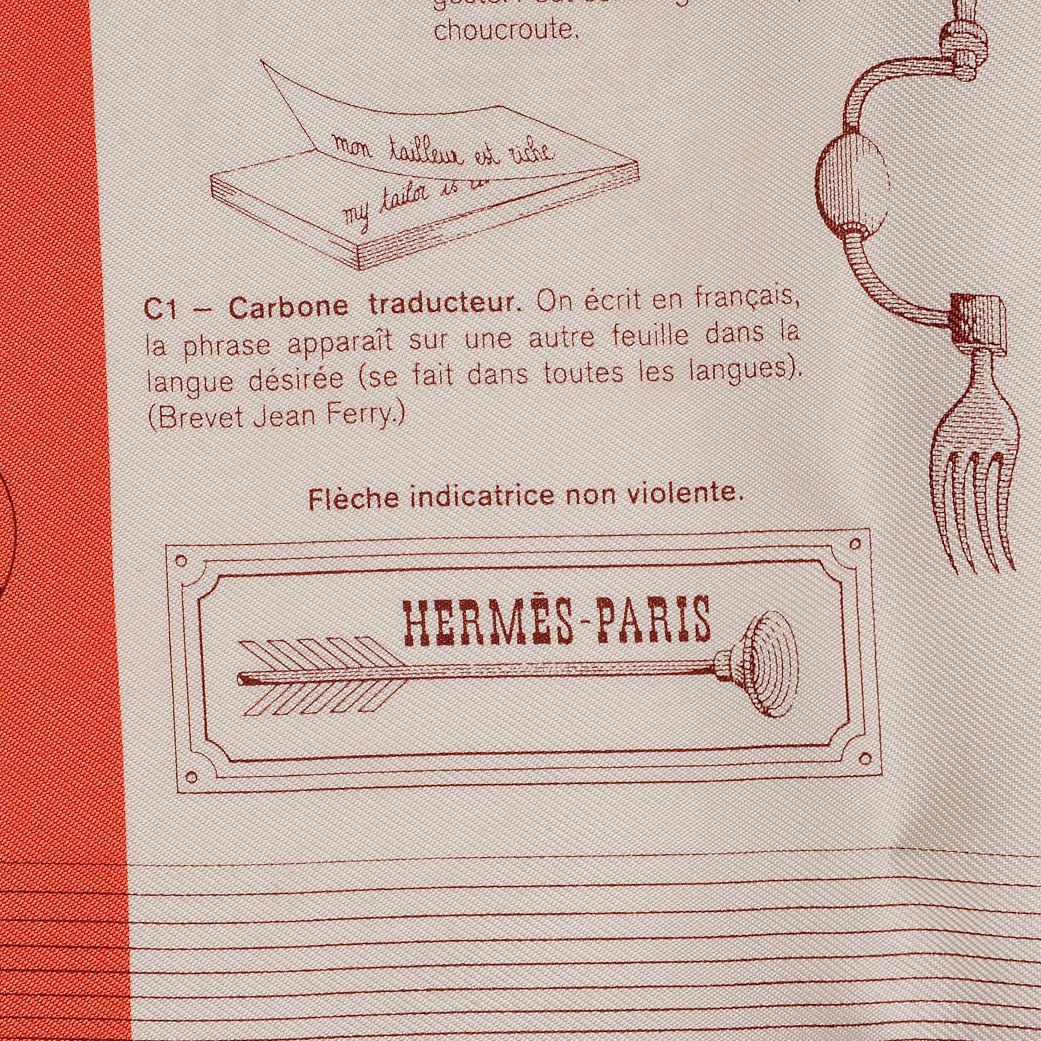 Hermes Silk Les Objets Introuvables Pocket Square Scarf Corail Parchemin Saumon 4 of 6