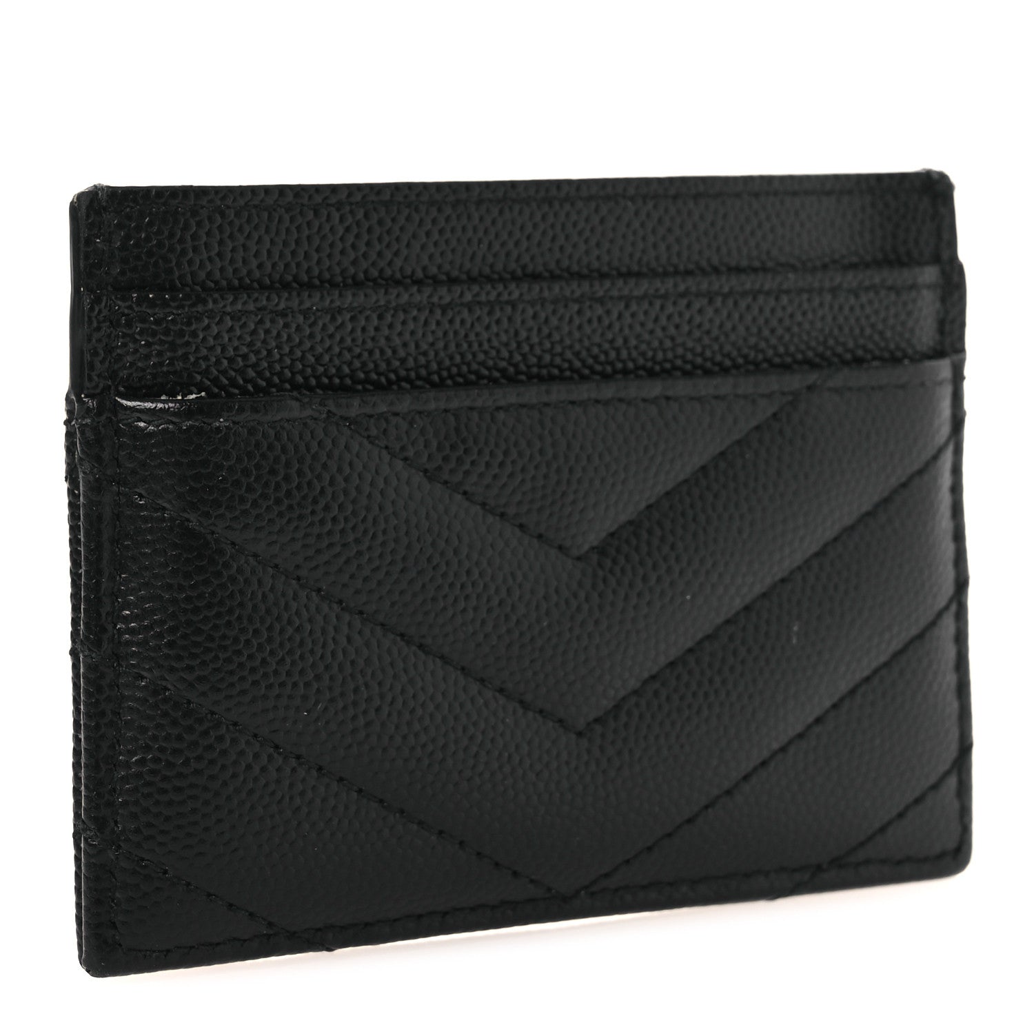 Saint Laurent Grain De Poudre Matelasse Chevron Monogram Credit Card Case Black 3 of 10
