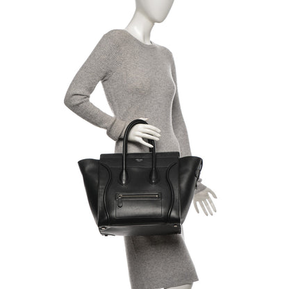 Celine Drummed Calfskin Mini Luggage Black 2 of 6
