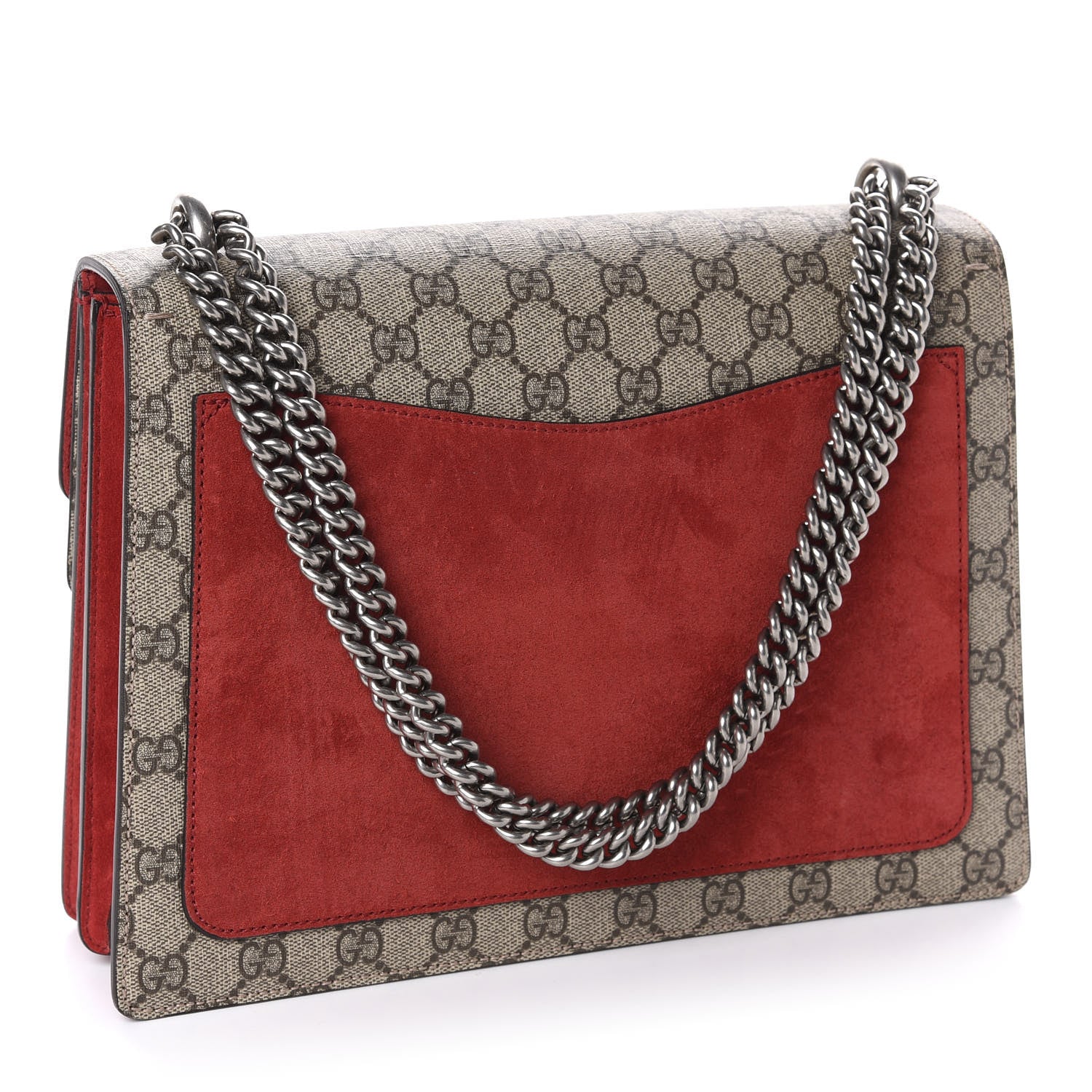 Gucci GG Supreme Monogram Suede Cudu Medium Dionysus Shoulder Bag Beige Ebony Vulcanic Red 3 of 10