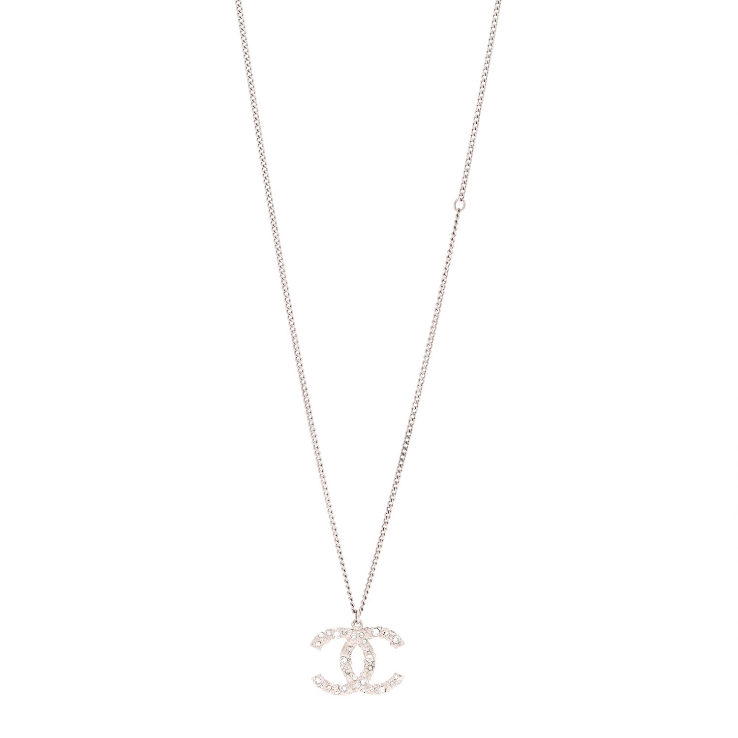 Chanel Crystal CC Pendant Necklace Silver 1 of 5