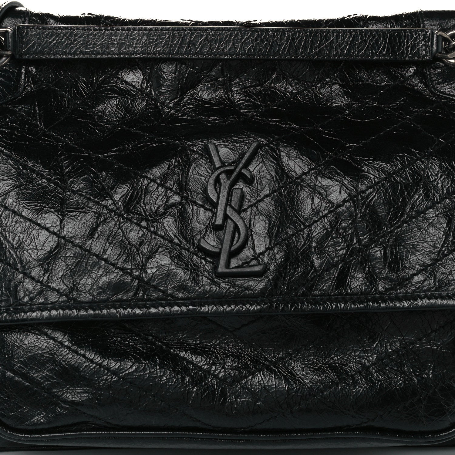 Saint Laurent Crinkled Calfskin Matelasse Monogram Large Niki Chain Satchel Black 8 of 10