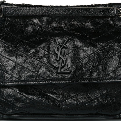 Saint Laurent Crinkled Calfskin Matelasse Monogram Large Niki Chain Satchel Black 8 of 10