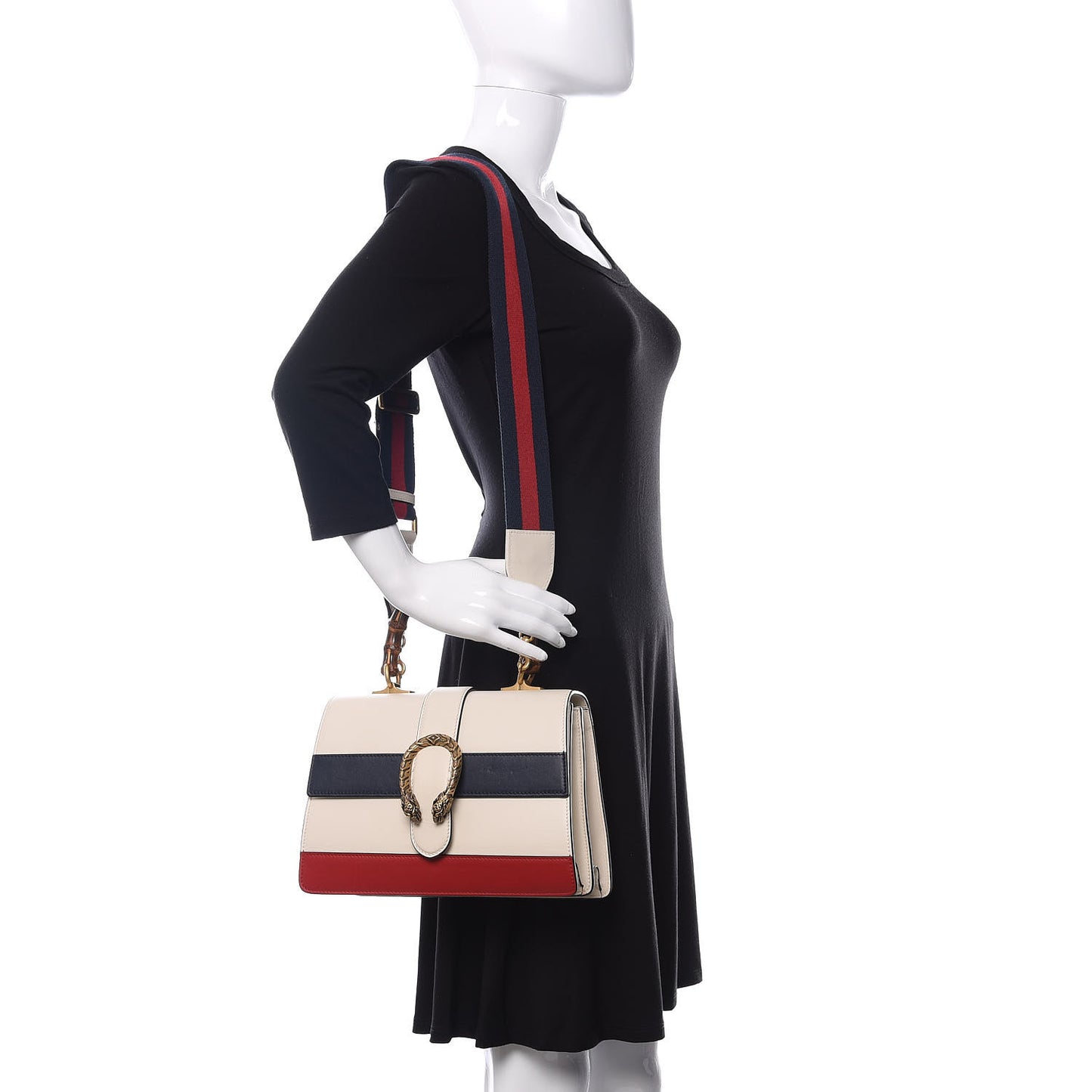 Calfskin Bamboo Web Medium Dionysus Top Handle Bag White Blue Hibiscus Red