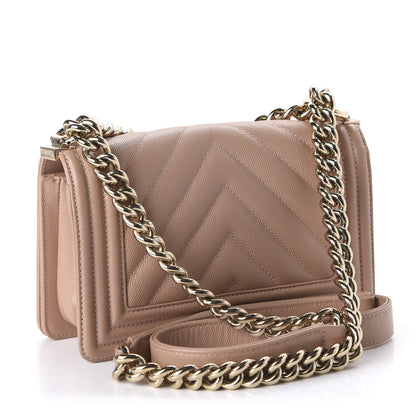 Chanel Caviar Chevron Quilted Small Boy Flap Dark Beige 3 of 10