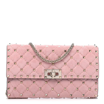 Valentino Garavani Suede Rockstud Spike Wallet on Chain Loto 1 of 9