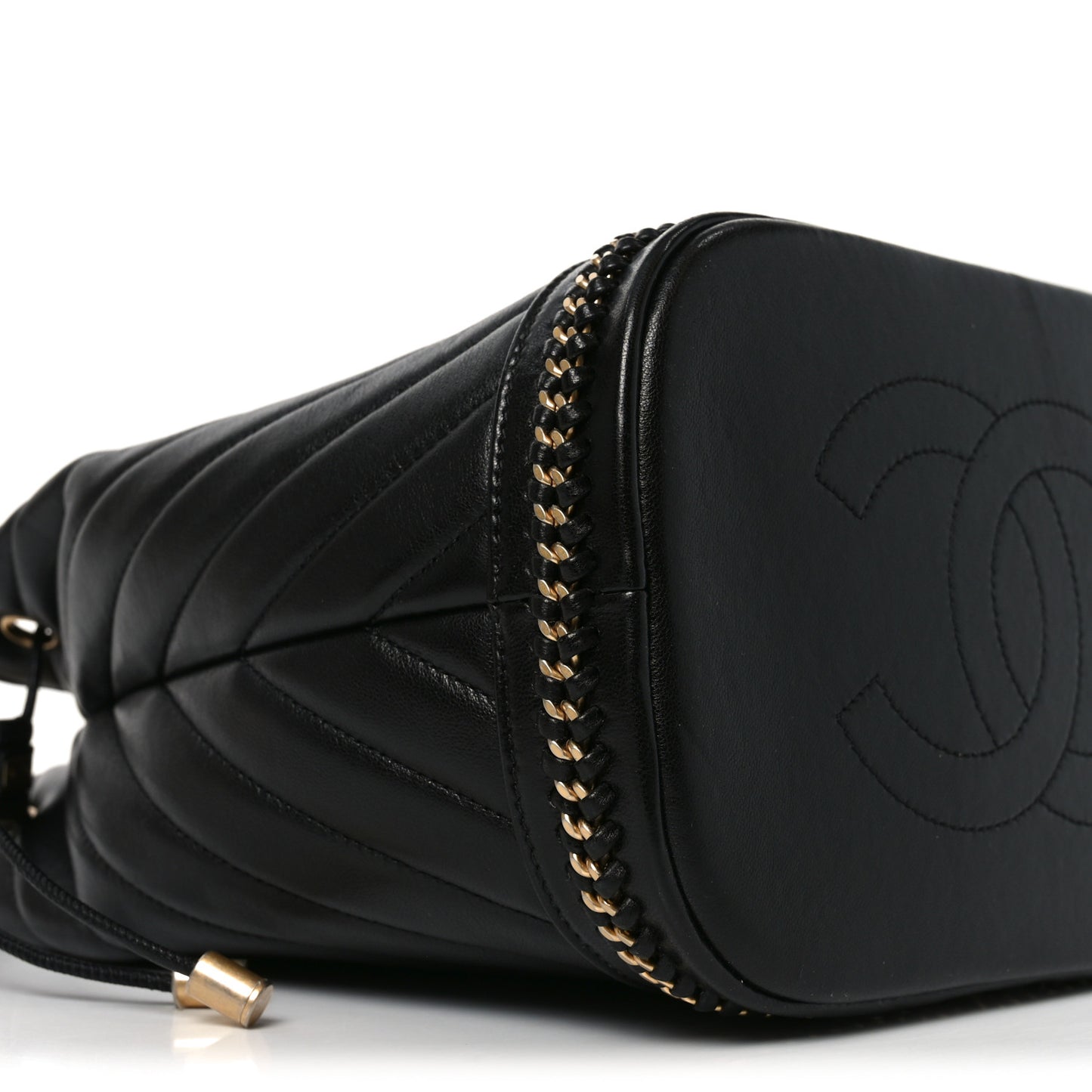 Sheepskin Chevron Quilted Drawstring Bag Black