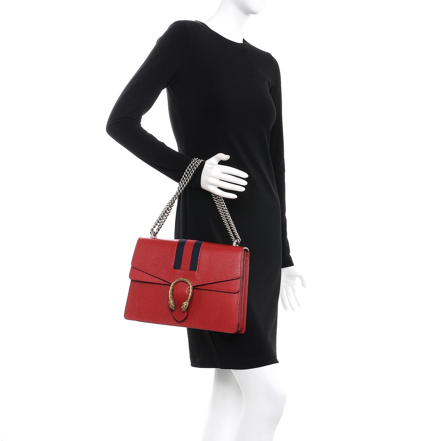 Textured Calfskin Web Medium Dionysus Shoulder Bag Hibiscus Red