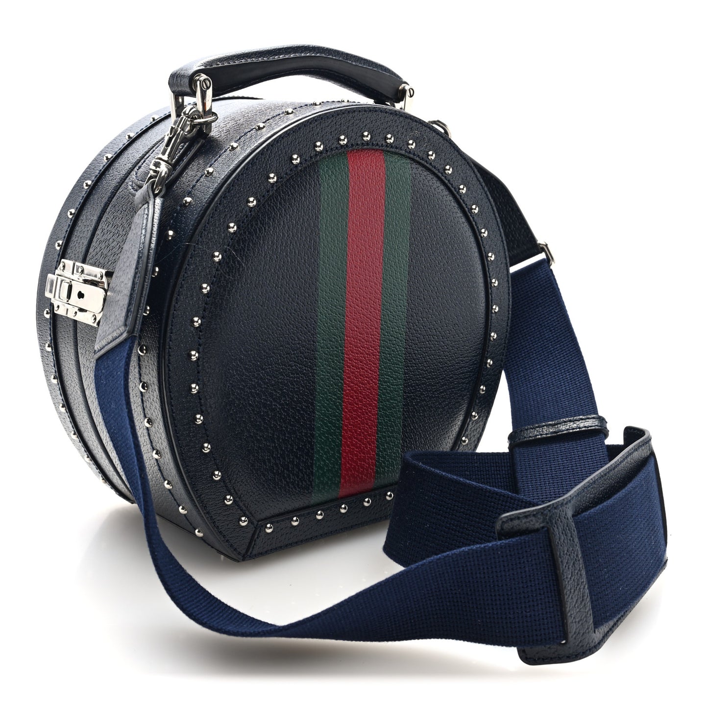Textured Dollar Calfskin Web Mini Savoy Hat Box Dark Blue