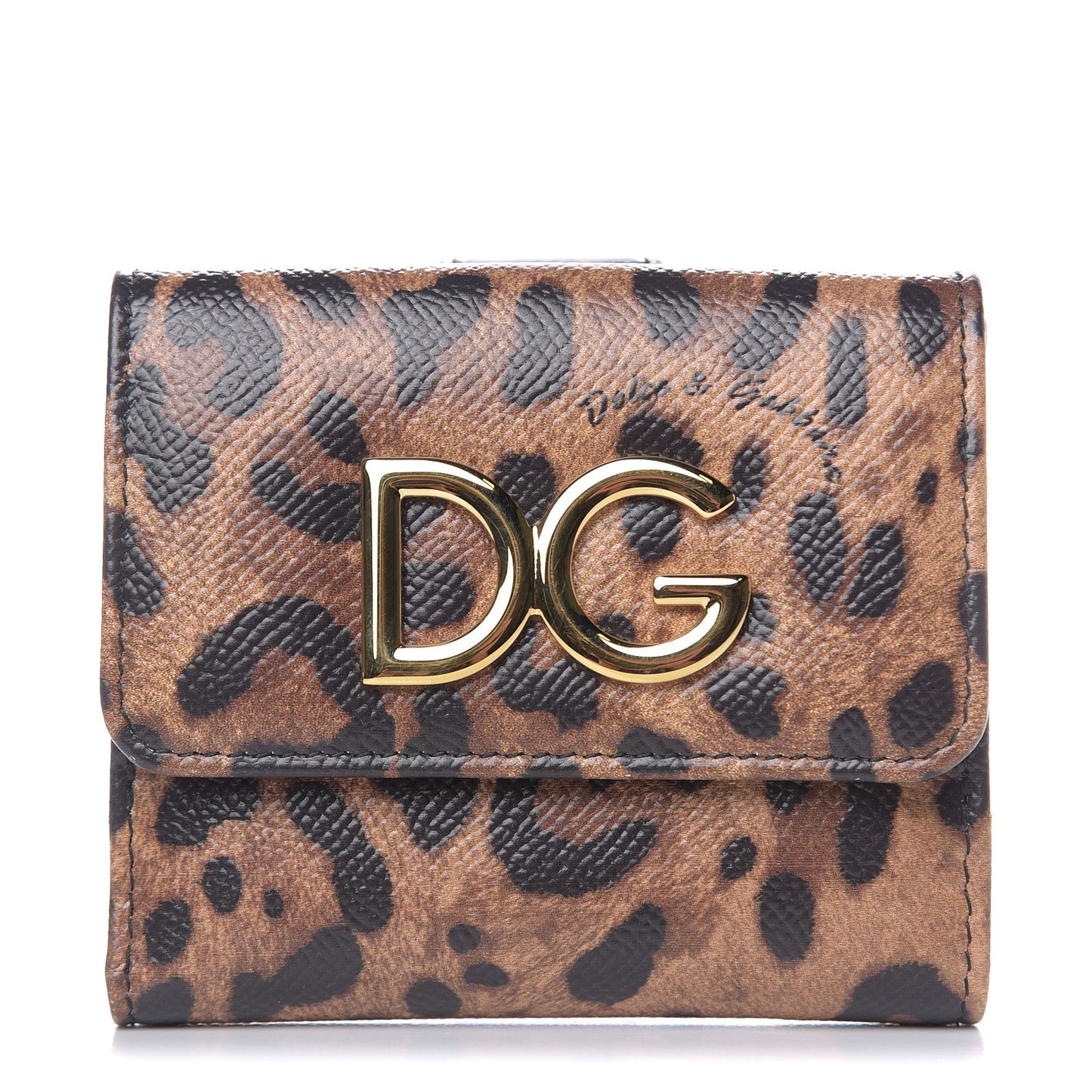 Dauphine Leopard Printed Logo French Flap Wallet Black