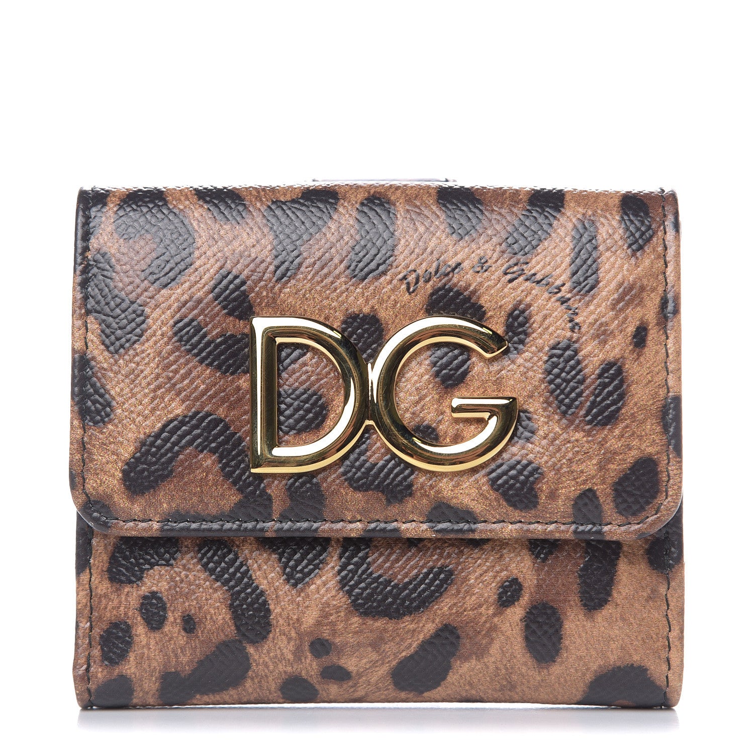 Dolce & Gabbana Dauphine Leopard Printed Logo French Flap Wallet Black 1 of 7