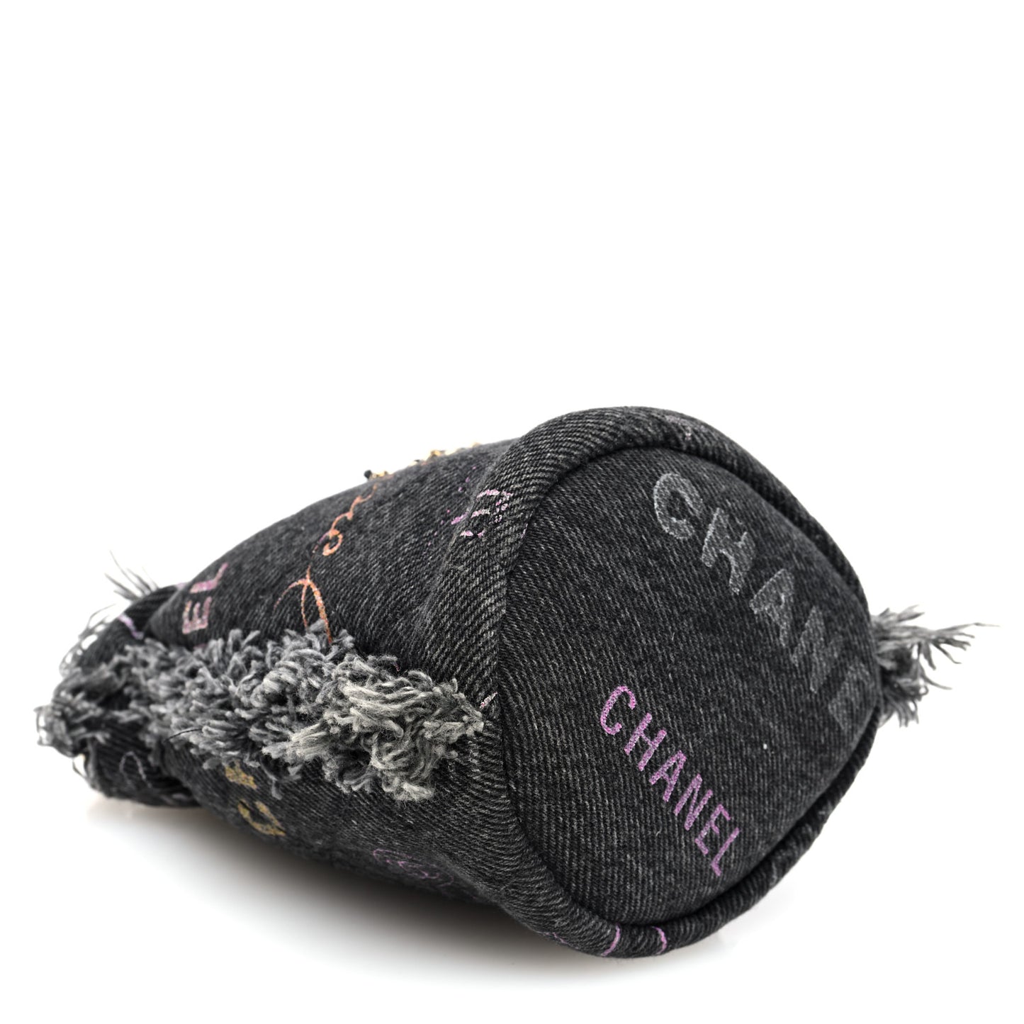 Denim Quilted Mood Bucket With Chain Black Multicolor