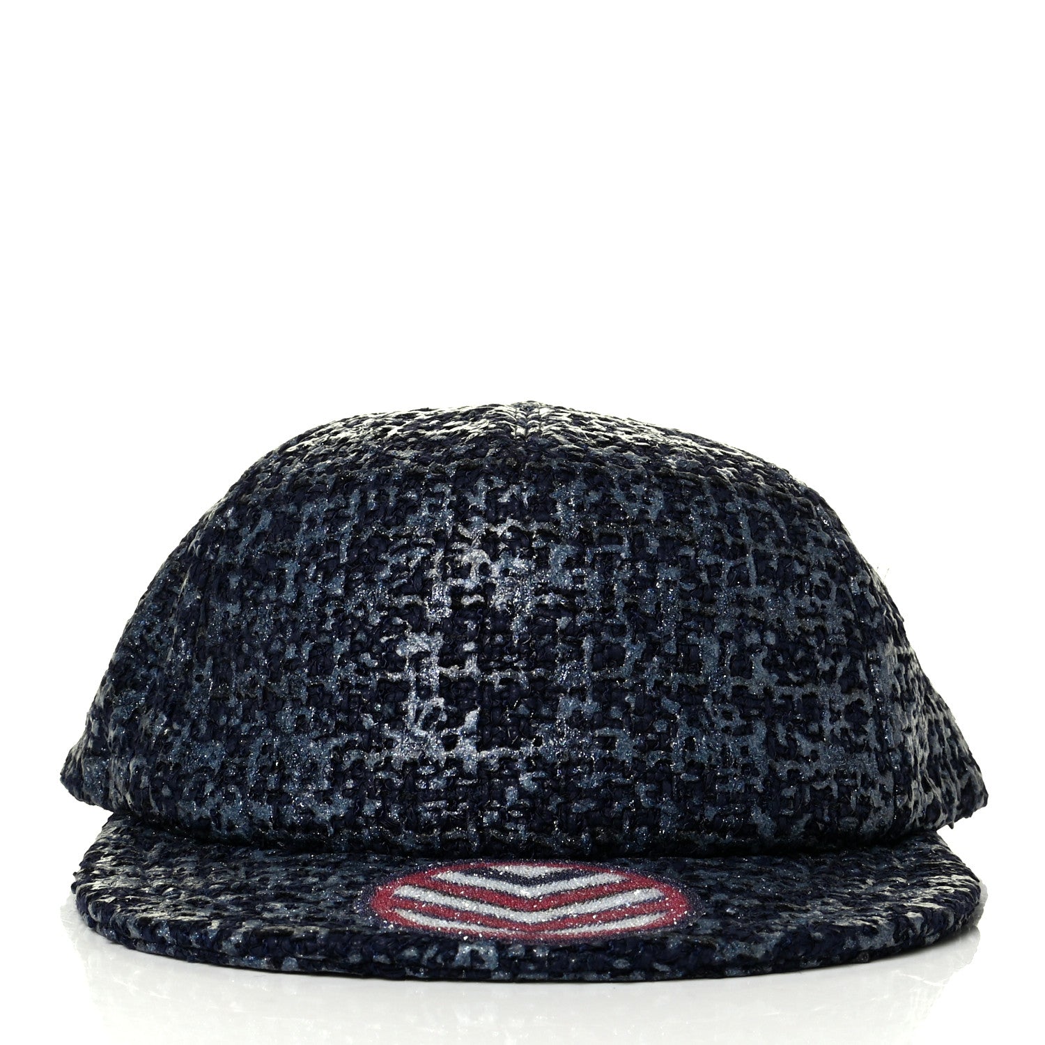 Chanel Glittered Tweed Cap Hat Navy Blue 2 of 6