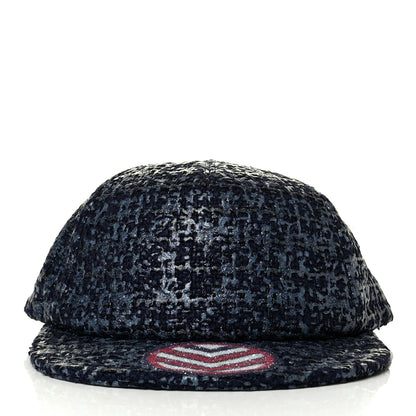 Chanel Glittered Tweed Cap Hat Navy Blue 2 of 6