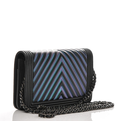 Chanel Calfskin Painted Chevron Embossed Boy Wallet On Chain WOC Black 3 of 9