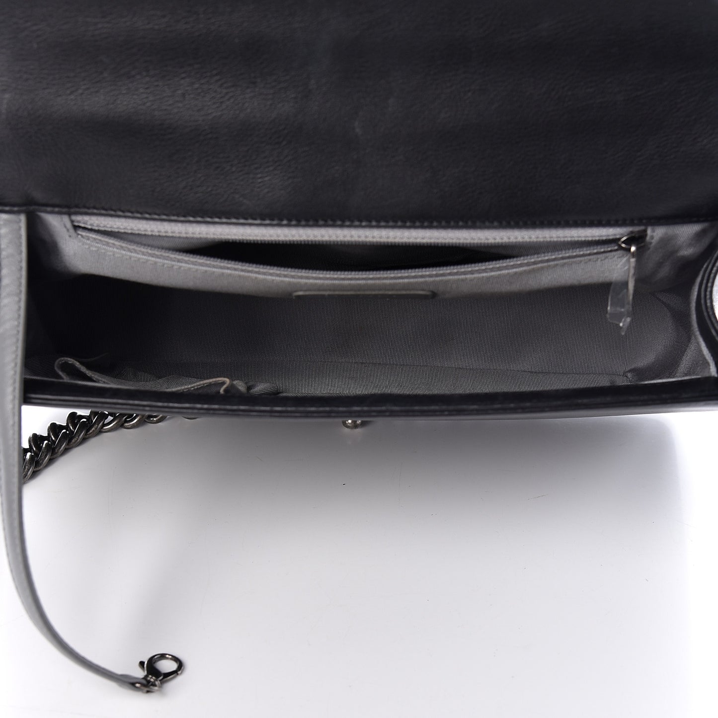 Calfskin Double Stitch Large Boy Flap Black