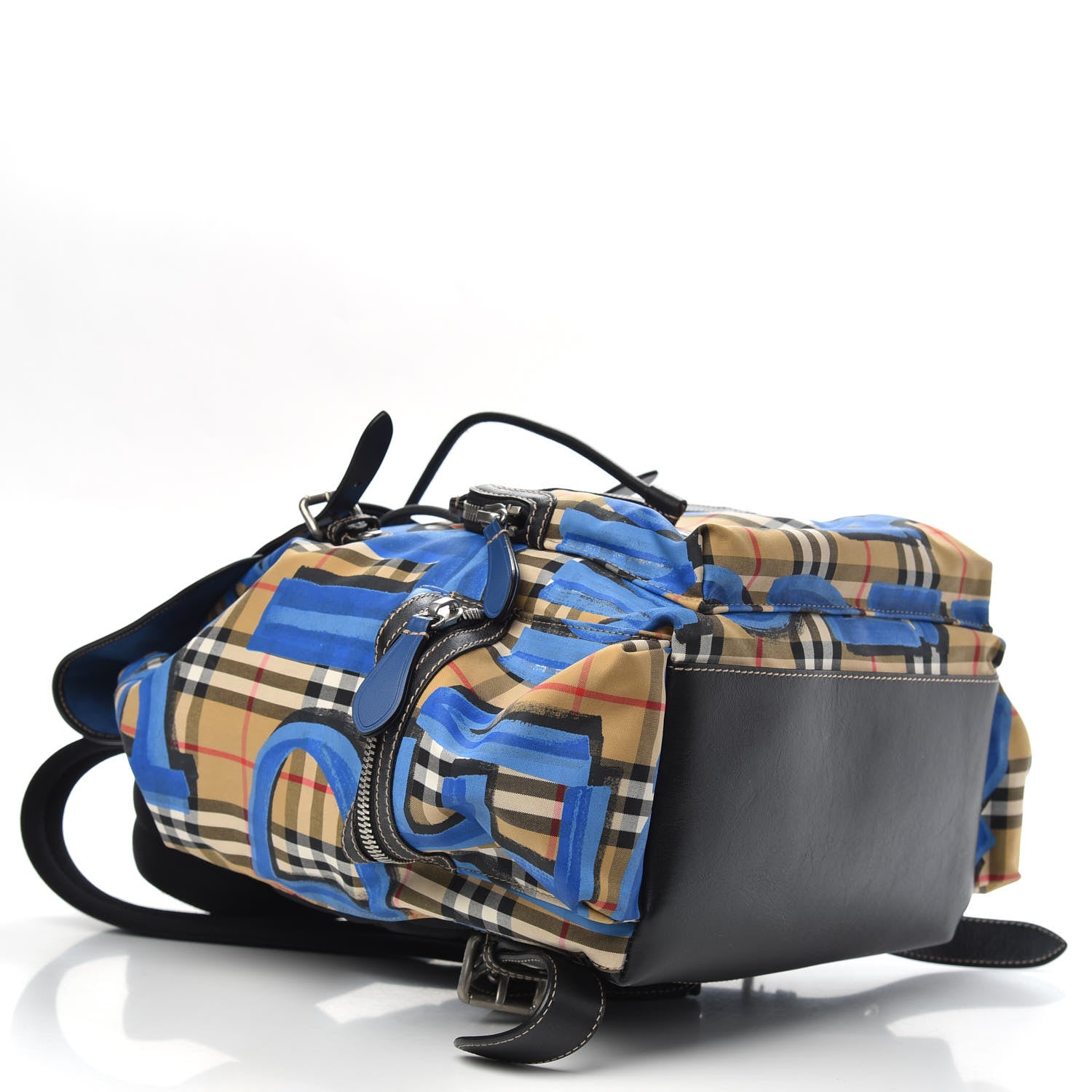 Burberry Vintage Check Graffiti Print Large Rucksack Backpack Blue Antique Yellow 2 of 10