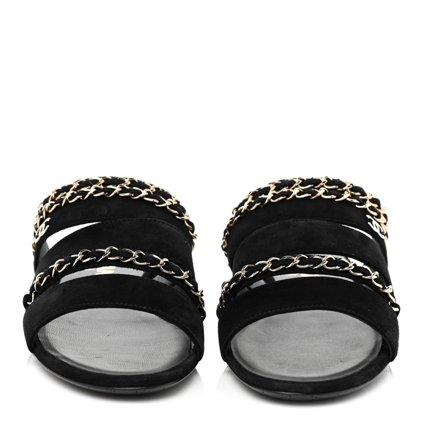Suede Chain Mule Sandals 36 Black