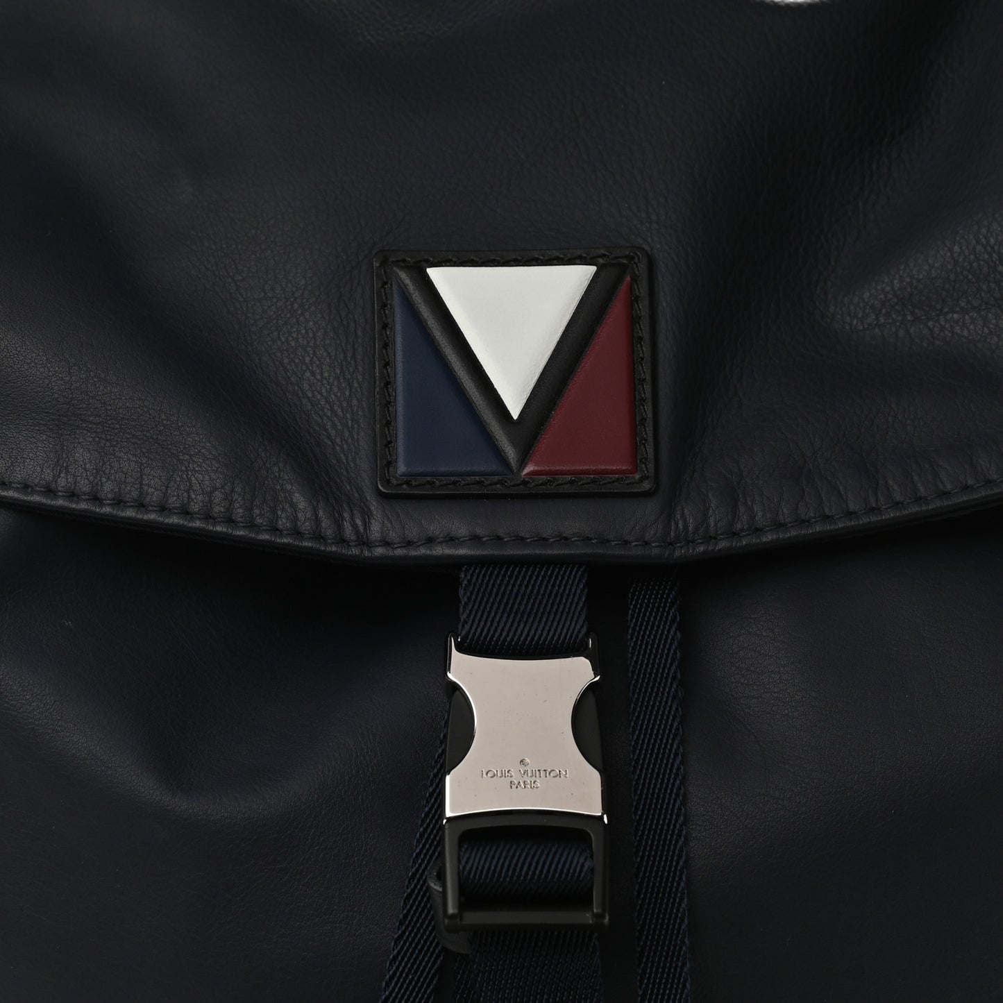 Calfskin Nylon V Line Pulse Backpack Navy Black