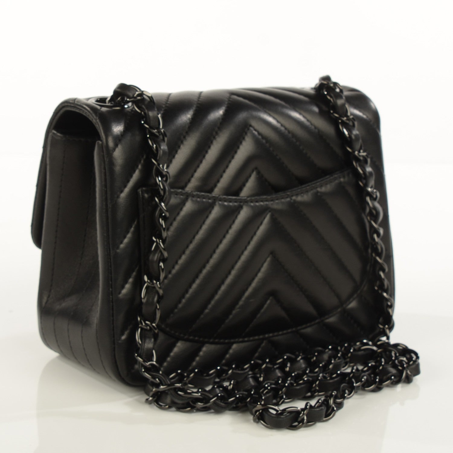 Chanel Lambskin Chevron Quilted Mini Square Flap So Black 3 of 9