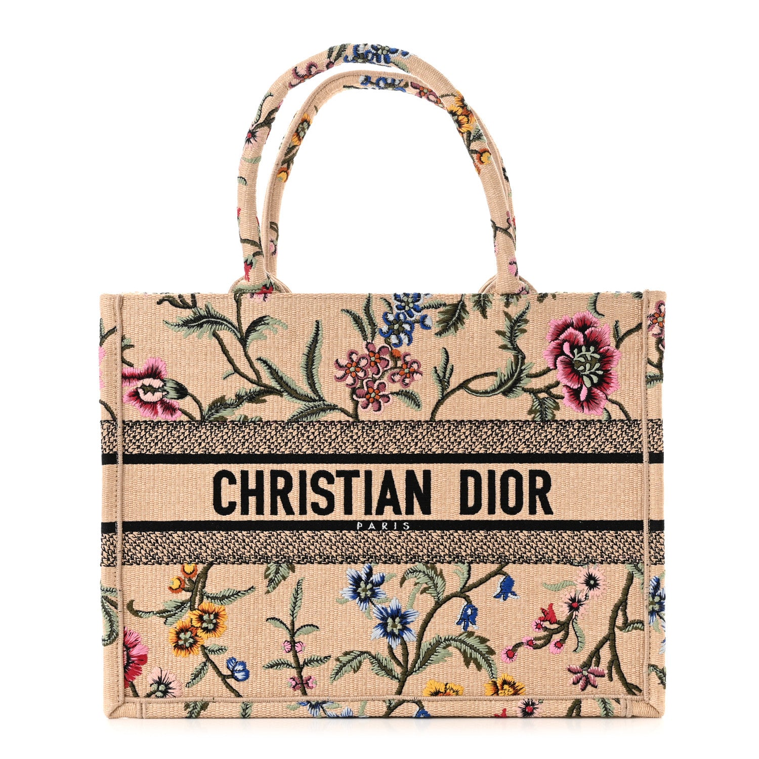 Christian Dior Raffia Embroidered Petites Fleurs Medium Book Tote Natural 1 of 10