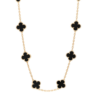 Van Cleef & Arpels 18K Yellow Gold Black Onyx 10 Motifs Vintage Alhambra Necklace 1 of 4