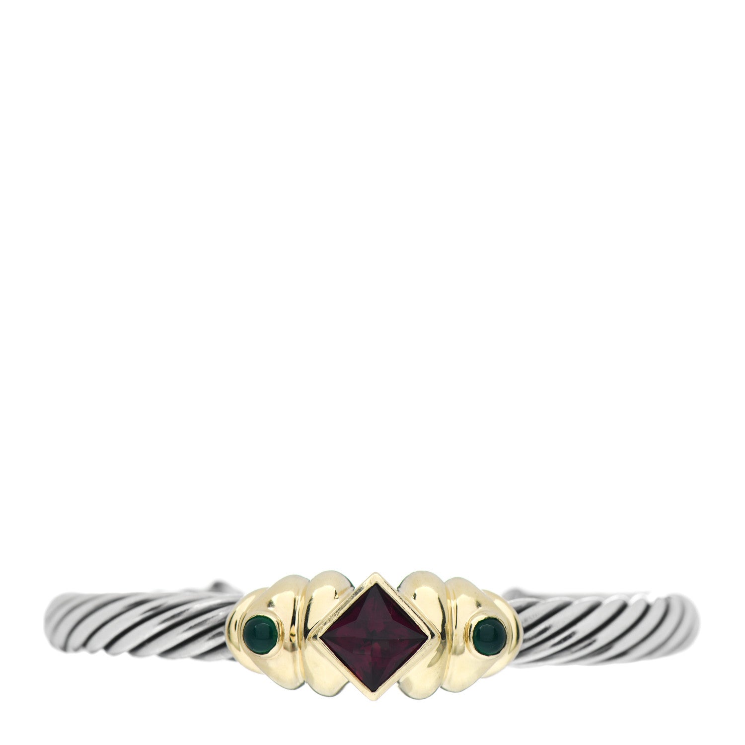 David Yurman Sterling Silver 14K Yellow Gold Garnet Green Onyx 7mm Renaissance Cable Station Bracelet 1 of 4