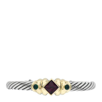 David Yurman Sterling Silver 14K Yellow Gold Garnet Green Onyx 7mm Renaissance Cable Station Bracelet 1 of 4
