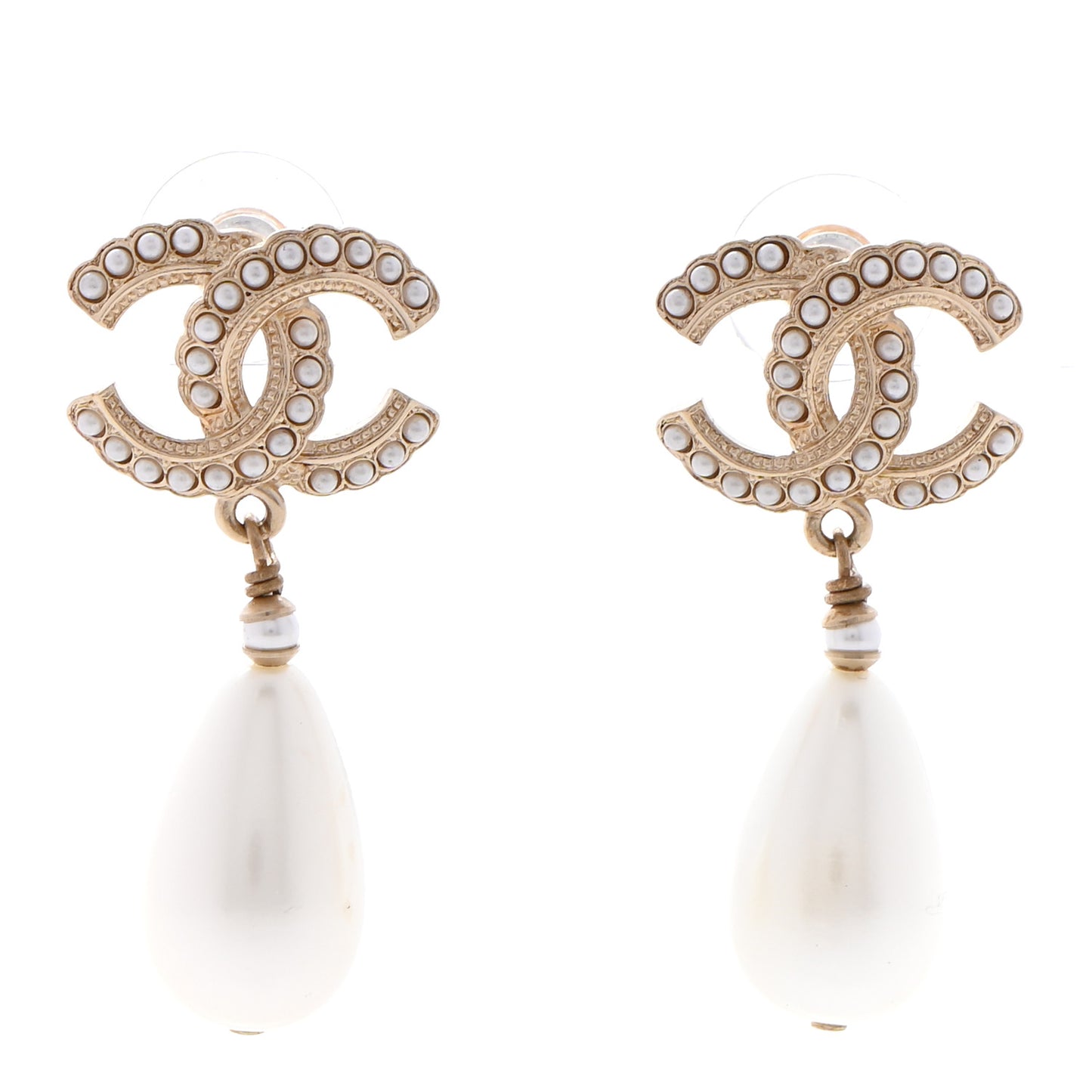 Pearl CC Tear Drop Earrings Gold