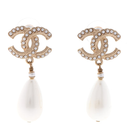 Chanel Pearl CC Tear Drop Earrings Gold 1 of 4