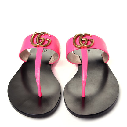 Gucci Calfskin GG Marmont Thong Sandals 38.5 Fuxia Fluo 5 of 9